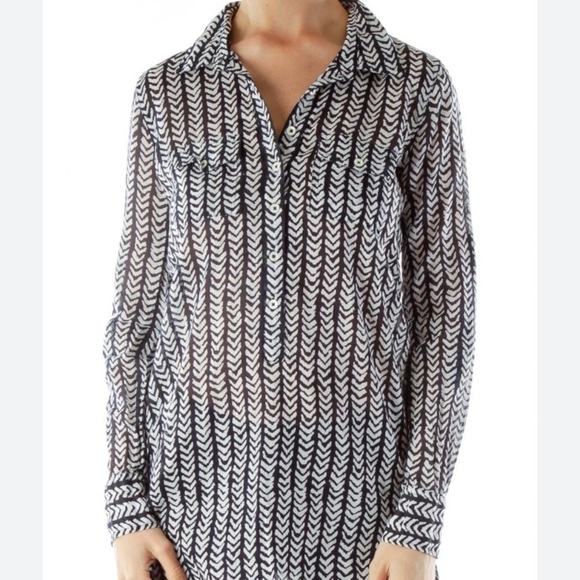 J.Crew | Herringbone Half Button Down Tunic Top Size Small - Picture 1 of 10
